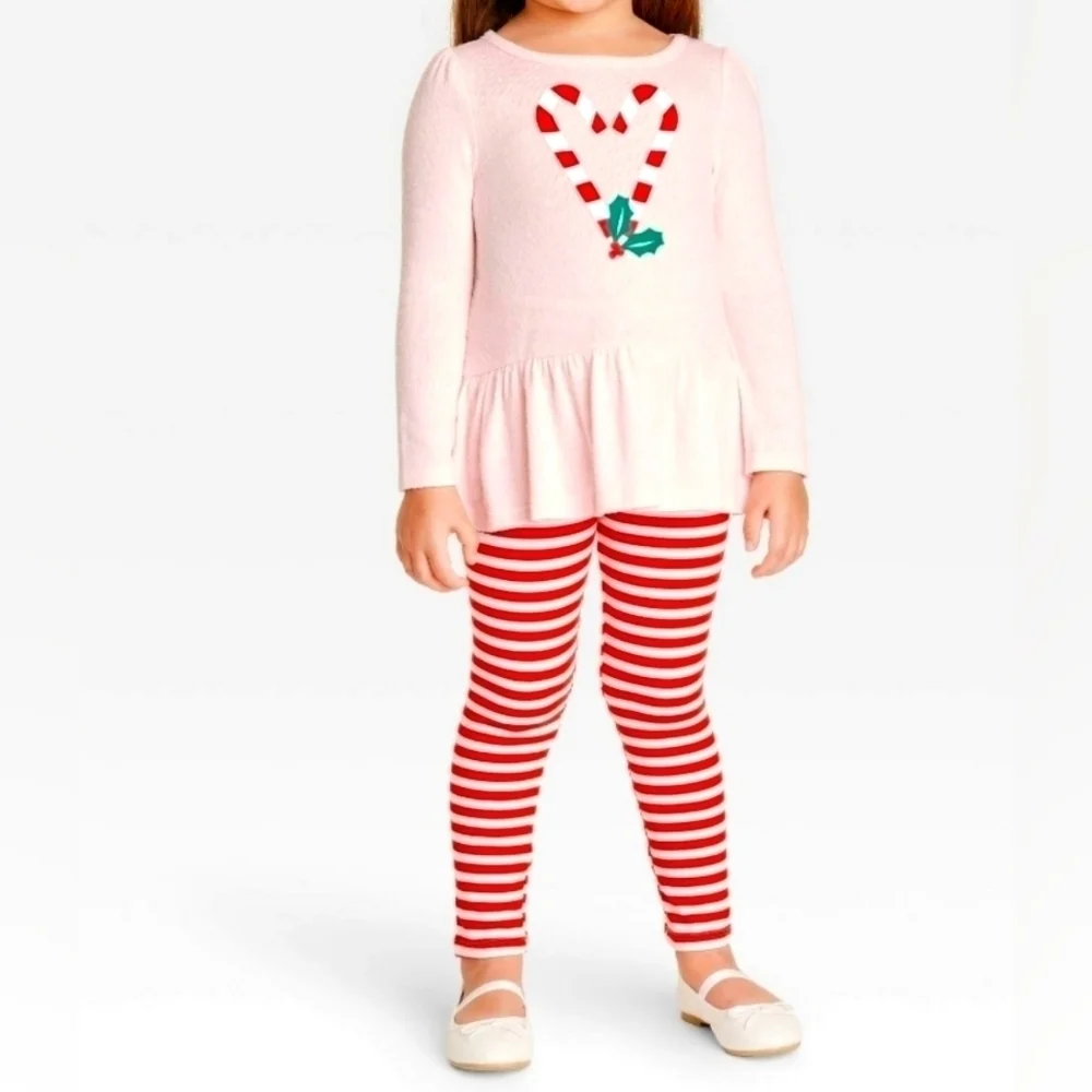 NEW baby / toddler girl holiday Xmas outfit set Candy Cane Heart 12m, 18, 2t